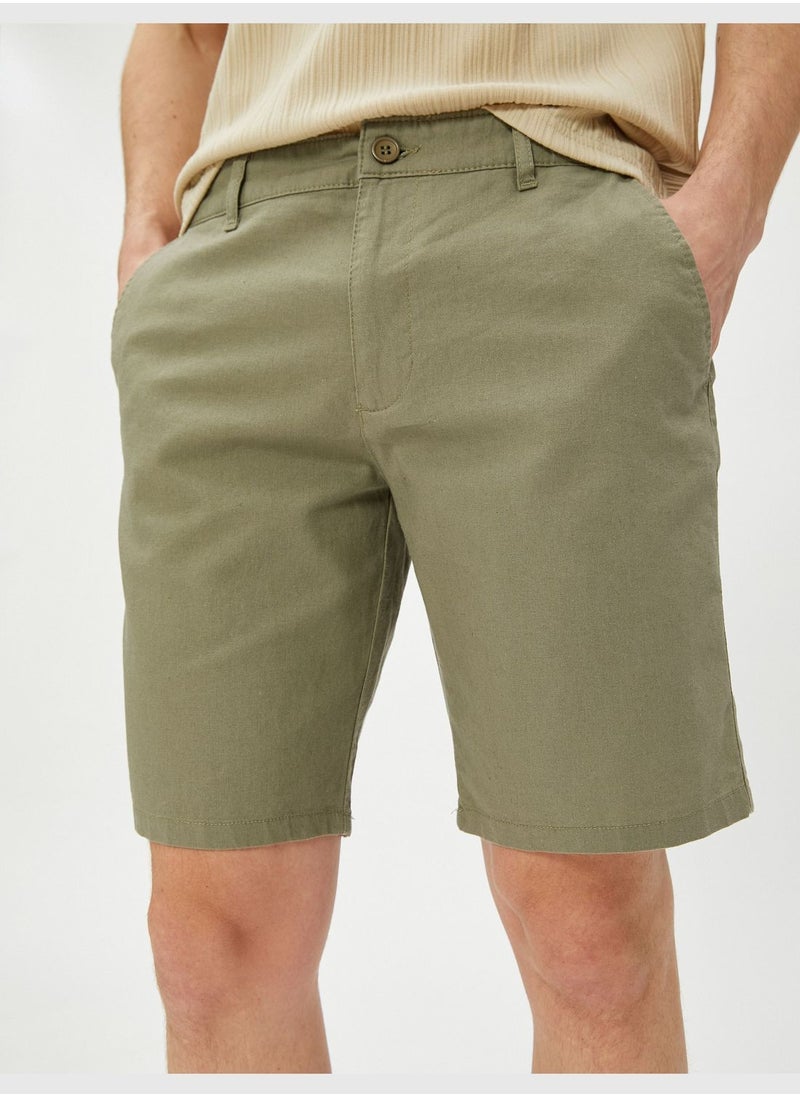 KOTON - Linen Blend Bermuda Shorts Buttoned Pocket Detailed - Image 1