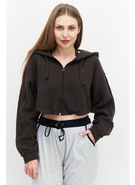 adidas Originals Women Sportswear Fit Long Sleeve Outdoor Full Zipper Hoodie, Dark Brown  - Image 1