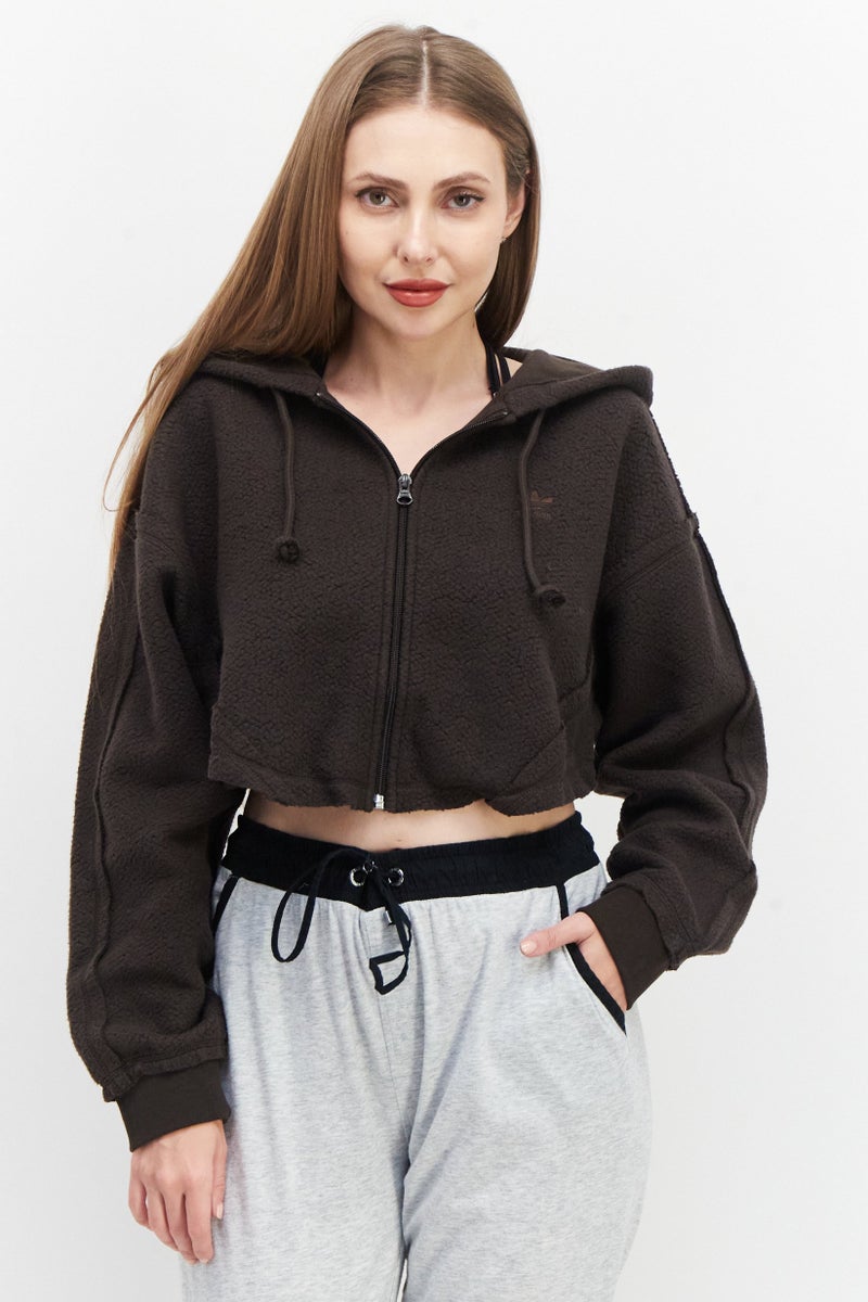 adidas Originals Women Sportswear Fit Long Sleeve Outdoor Full Zipper Hoodie, Dark Brown - Image 1