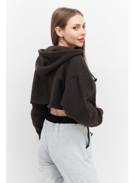 adidas Originals Women Sportswear Fit Long Sleeve Outdoor Full Zipper Hoodie, Dark Brown  - Image 2