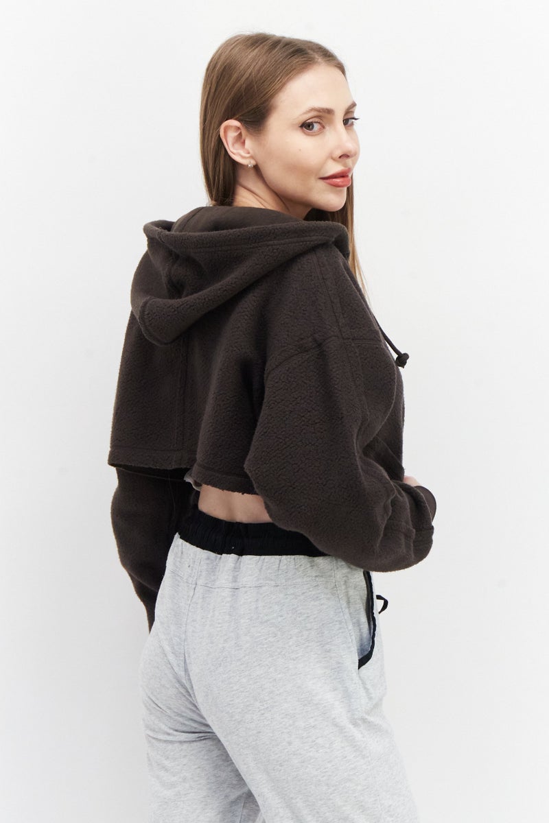 adidas Originals Women Sportswear Fit Long Sleeve Outdoor Full Zipper Hoodie, Dark Brown - Image 2