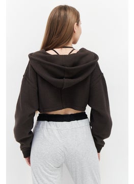 adidas Originals Women Sportswear Fit Long Sleeve Outdoor Full Zipper Hoodie, Dark Brown  - Image 3
