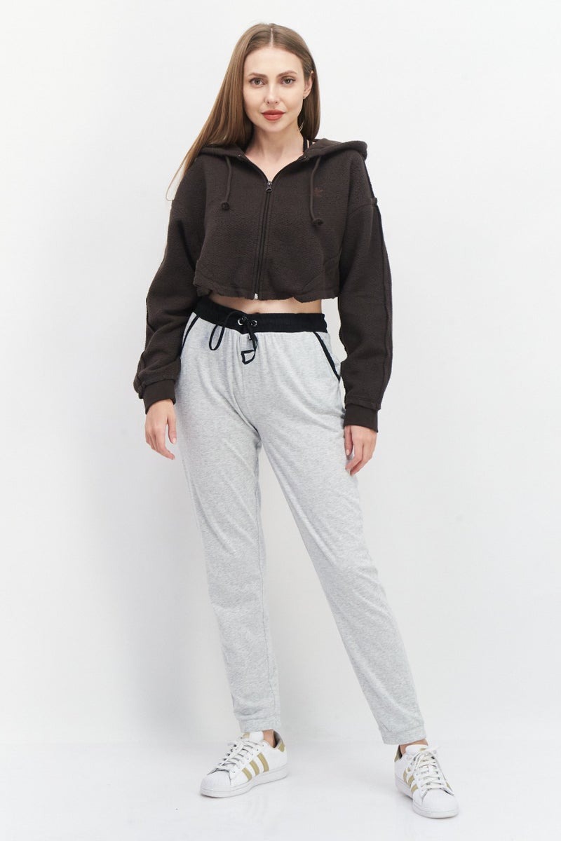 adidas Originals Women Sportswear Fit Long Sleeve Outdoor Full Zipper Hoodie, Dark Brown - Image 4