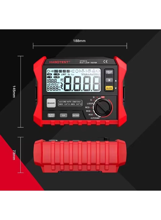 هابوتيست جهاز اختبار مفتاح التسريب HABOTEST HT5910، مقياس مقاومة رقمي بشاشة LCD، جهاز اختبار قاطع التيار المتبقي/الحلقة، مقياس فولتميتر، مقياس ميغا أوم، تخزين بيانات 1000 - Image 4