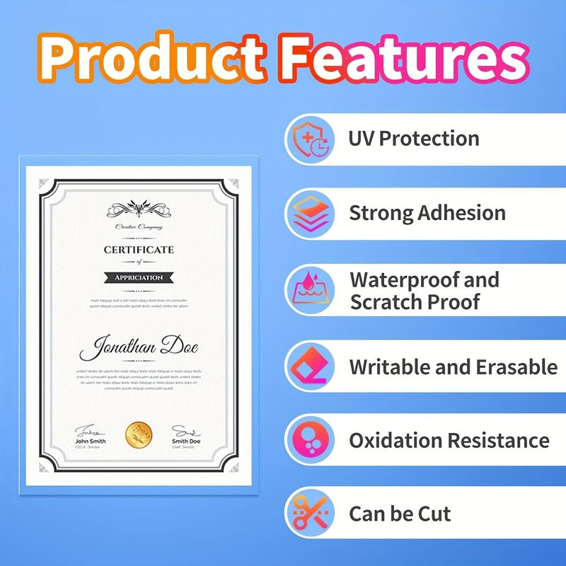 50 ورقة كبس تغليف A6 ماتي ذاتي اللصق، ختم فوري بالغراء البارد دون حرارة، مناسب للصور، الشهادات، بطاقات الهوية، بطاقات العمل، دفاتر DIY، سجل القصاصات، محمول. - Image 4