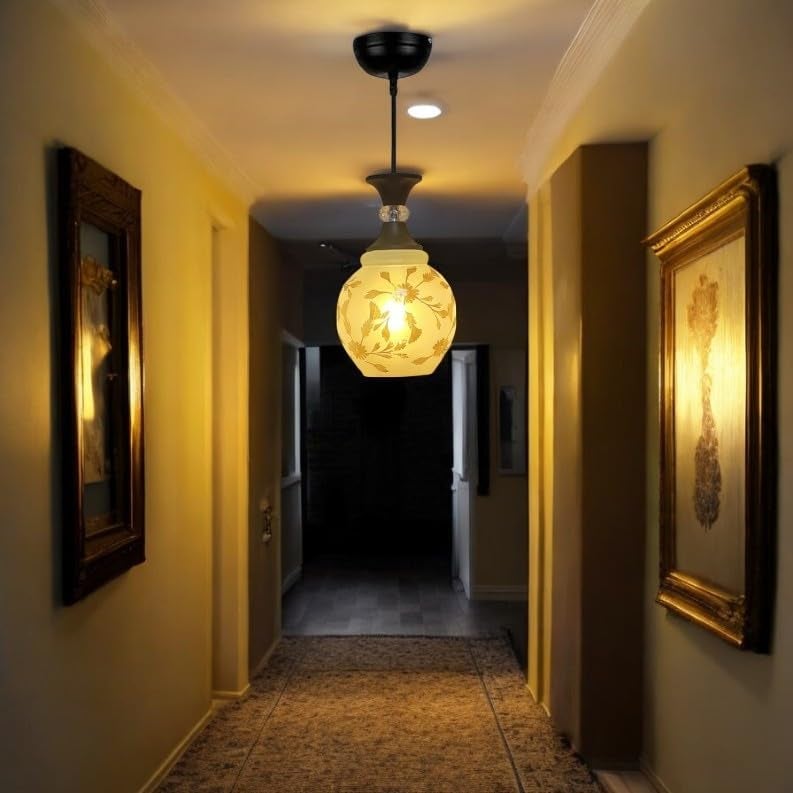GreyWings Classic Glass Hanging Light for Living Room, Pendant Lamp, E27 Holder, Indoor Ceiling Light Fixture, Floral White Glass Shade, Home Decor Light, Pack of 4 - Image 2