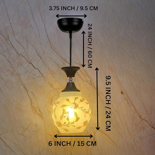 GreyWings Classic Glass Hanging Light for Living Room, Pendant Lamp, E27 Holder, Indoor Ceiling Light Fixture, Floral White Glass Shade, Home Decor Light, Pack of 4 - Image 3