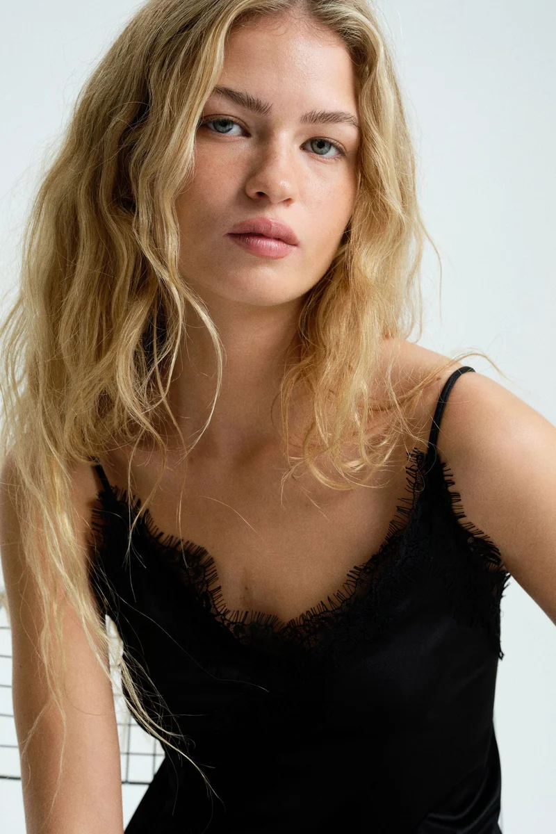 H&M Lace-trimmed jersey slip dress