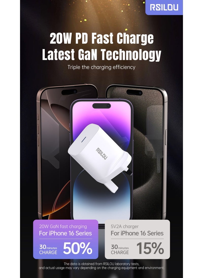RSILOU-R4231 20W Type-C Fast Charging Wall Charger – Smart Power Adapter with 1m Lightning Cable Included, Compatible with All Mobile Phones - Image 5