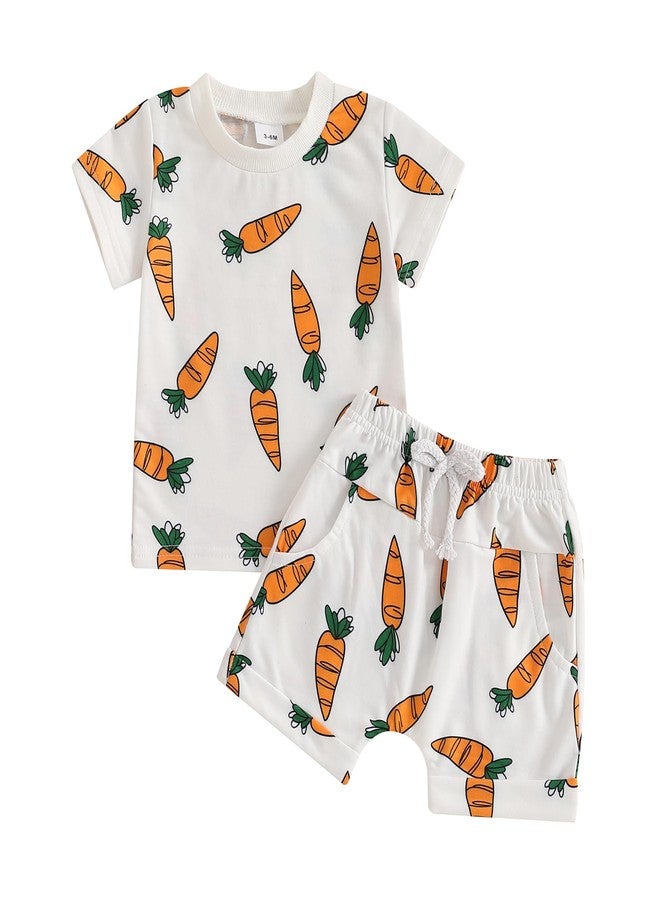 Thorn Tree Baby Girl Boy Easter Outfits Bunny Carrot Short Sleeve T-Shirt Pocket Shorts Summer Toddler Outfits (Carrot Set,18-24 Months) - Image 1