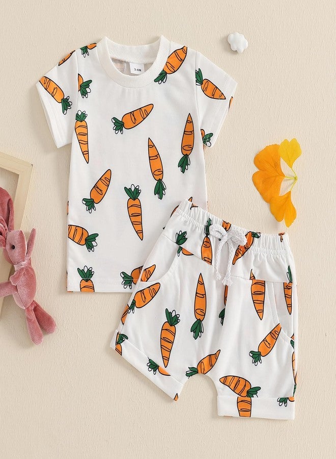 Thorn Tree Baby Girl Boy Easter Outfits Bunny Carrot Short Sleeve T-Shirt Pocket Shorts Summer Toddler Outfits (Carrot Set,18-24 Months) - Image 2