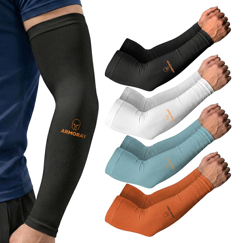 ARMORAY Arm Sleeves for Men & Women - 4 Pair UV Sun Protection Cooling Compression - Tattoo Cover Up Sleeve for Daily Wear & Work (4 Colors) - Image 1