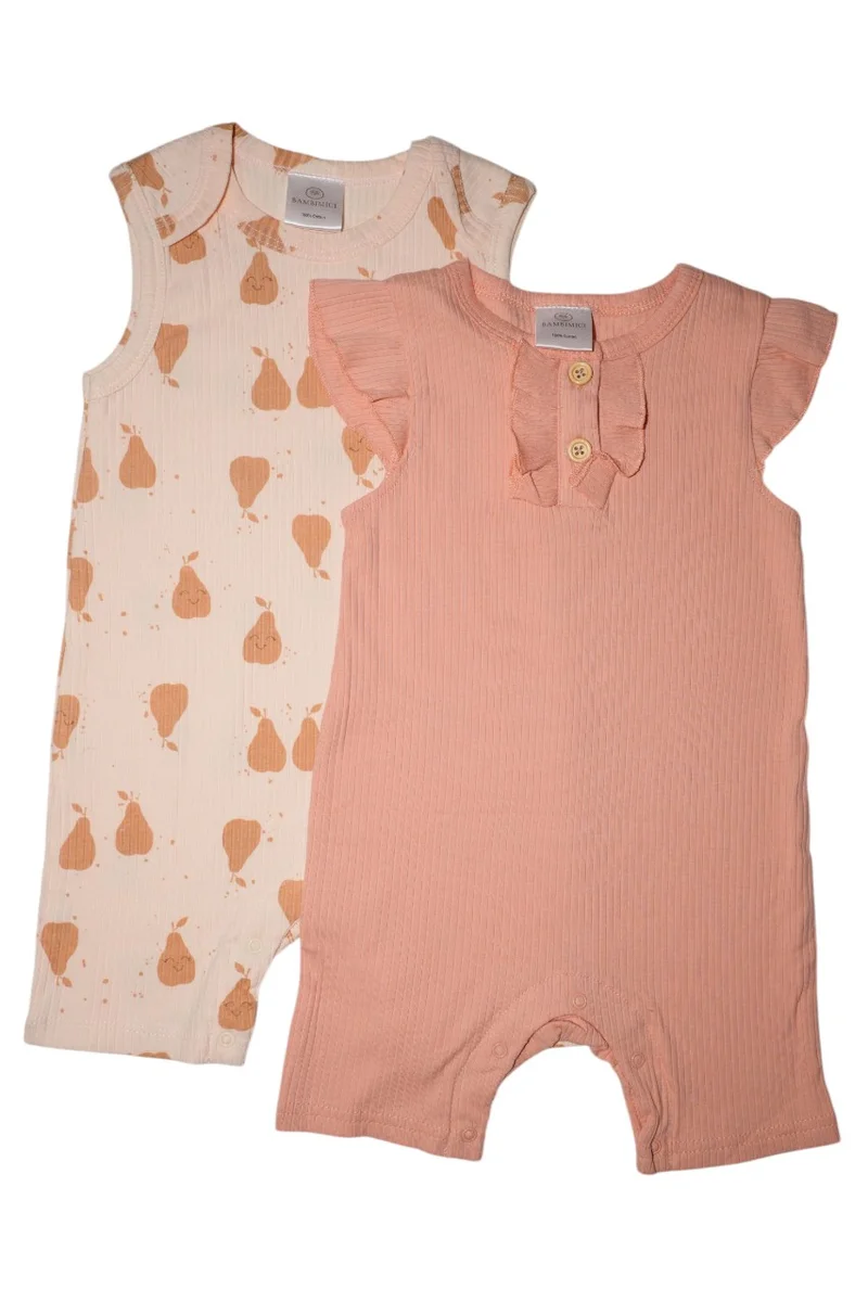 بمبىمىشى Bambimici Athena 2- Piece Sleeveless Pear Print Baby BodySuit - Peach
