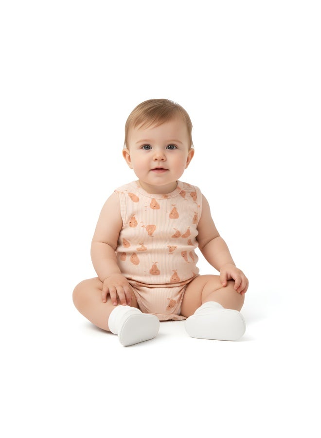 Bambimici Athena 2- Piece Sleeveless Pear Print Baby BodySuit - Peach - Image 2