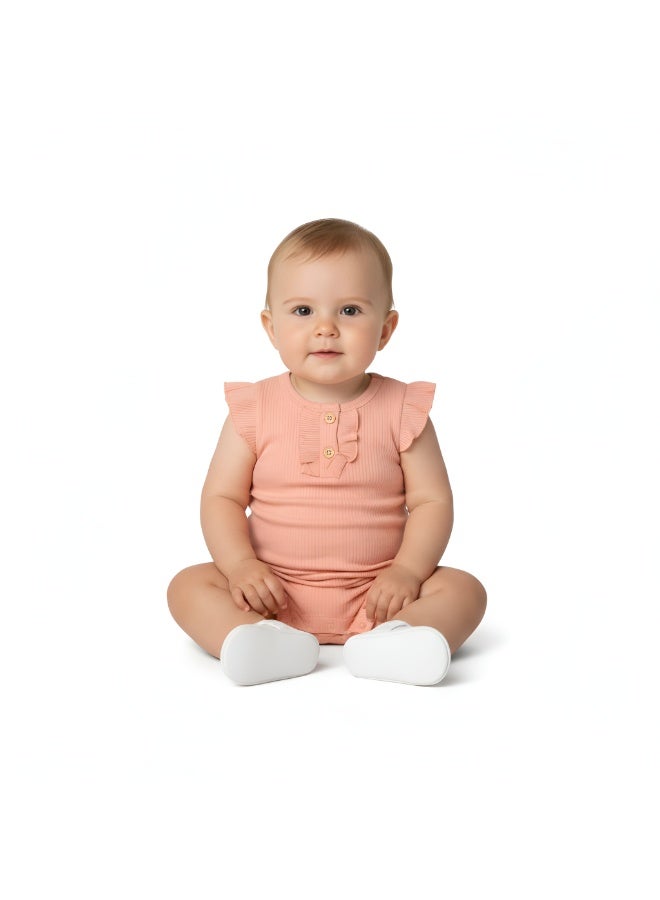 Bambimici Athena 2- Piece Sleeveless Pear Print Baby BodySuit - Peach - Image 3