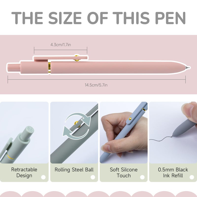 UIXJODO Gel Pens, 6 pcs 0.5mm Black Ink Pens Gold Morandi Barrel Fine Point Smooth Writing Pens Quick Dry Pen for School Office Supplies, Gifts for Girls Women - Image 3