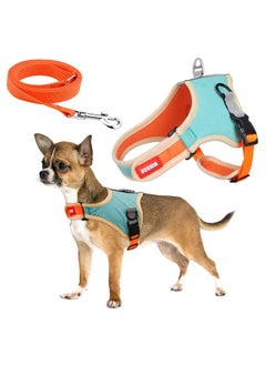 Generic Pet Harness and Lead Set for Walking, Adjustable Soft Reflective Strip Faux Suede Escape Vest Harness and Leash Cat Kitten Walking Vest with Leash for Cats and Small Dogs Orange and Lake Blue, L  - Image 1