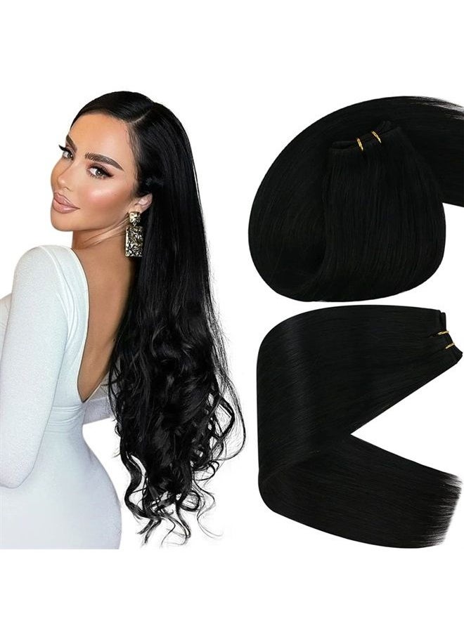 Sunny Hair - Sunny Black Sew in Hair Extensions Real Human Hair Jet Black Weft Hair Extensions Human Hair Double Weft Fashion Hair Extensions Real Human Hair Sew in Extensions for Thickness 20inch 100g - Image 1