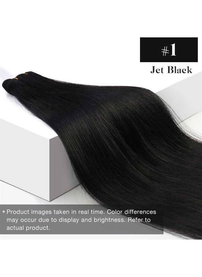 Sunny Hair - Sunny Black Sew in Hair Extensions Real Human Hair Jet Black Weft Hair Extensions Human Hair Double Weft Fashion Hair Extensions Real Human Hair Sew in Extensions for Thickness 20inch 100g - Image 1