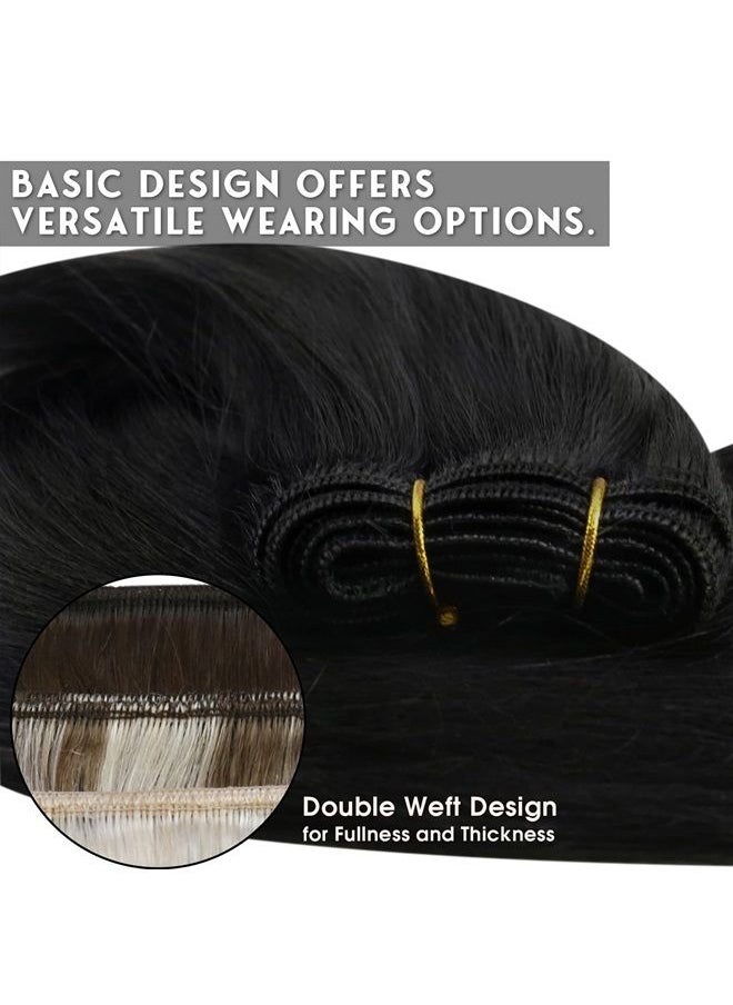Sunny Hair - Sunny Black Sew in Hair Extensions Real Human Hair Jet Black Weft Hair Extensions Human Hair Double Weft Fashion Hair Extensions Real Human Hair Sew in Extensions for Thickness 20inch 100g - Image 1