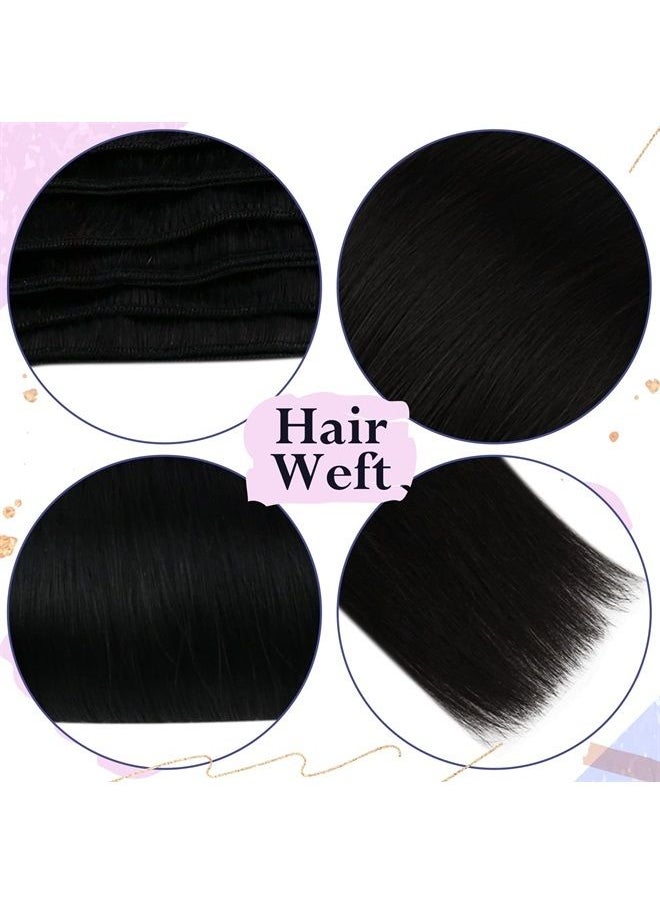 Sunny Hair - Sunny Black Sew in Hair Extensions Real Human Hair Jet Black Weft Hair Extensions Human Hair Double Weft Fashion Hair Extensions Real Human Hair Sew in Extensions for Thickness 20inch 100g - Image 1