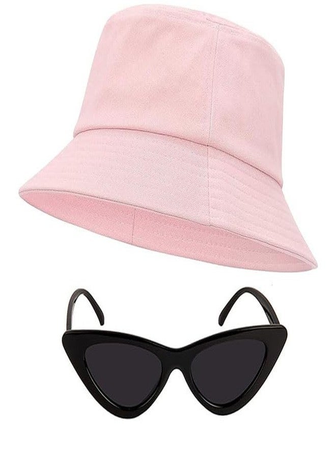faas Bucket Hat Beach Summer Cap, Sun Protection Outdoor Hats for Women Vistor Cap (Pink -Black) - Image 1