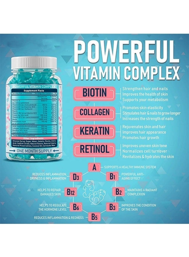 Biotin Collagen Keratin Gummies (60-Count) - Hair Growth Support, Nail & Skin Care, Collagen Replenishment, Natural Red Berry Flavor, Vegan & Gluten-Free - Image 3