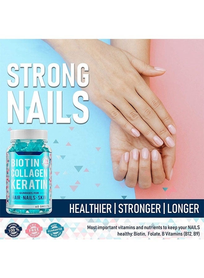 Biotin Collagen Keratin Gummies (60-Count) - Hair Growth Support, Nail & Skin Care, Collagen Replenishment, Natural Red Berry Flavor, Vegan & Gluten-Free - Image 2