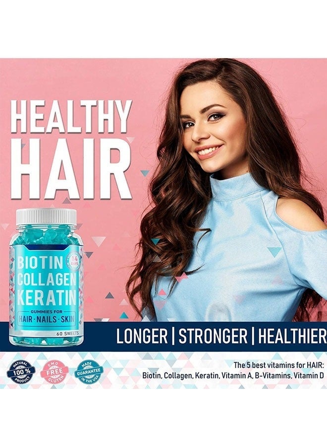 Biotin Collagen Keratin Gummies (60-Count) - Hair Growth Support, Nail & Skin Care, Collagen Replenishment, Natural Red Berry Flavor, Vegan & Gluten-Free - Image 4