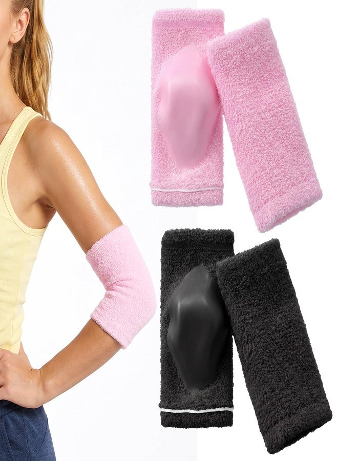 Classicseali 2 Pairs Elbow Pads for Women,Elbow Moisturizing Sleeve,6.9 X 3.7 in Soft Gel Elbows Protector Sleeve for Spa Moisturizing Dry Cracked Skin Care,Pink & Black - Image 1