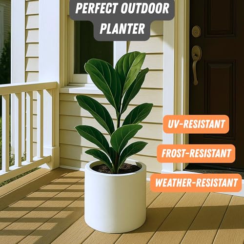 Fox & Fern 10 Inch Plant Pot with Drainage Plug — Premium Lightweight Fiberstone Matte White Planter; Indoor & Outdoor Planter; 10 Inch Pots for Plants Indoor; Weather & UV Resistant - Image 5