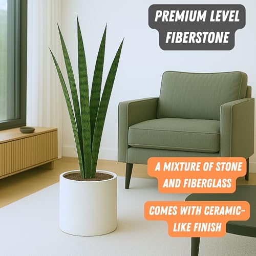 Fox & Fern 10 Inch Plant Pot with Drainage Plug — Premium Lightweight Fiberstone Matte White Planter; Indoor & Outdoor Planter; 10 Inch Pots for Plants Indoor; Weather & UV Resistant - Image 2