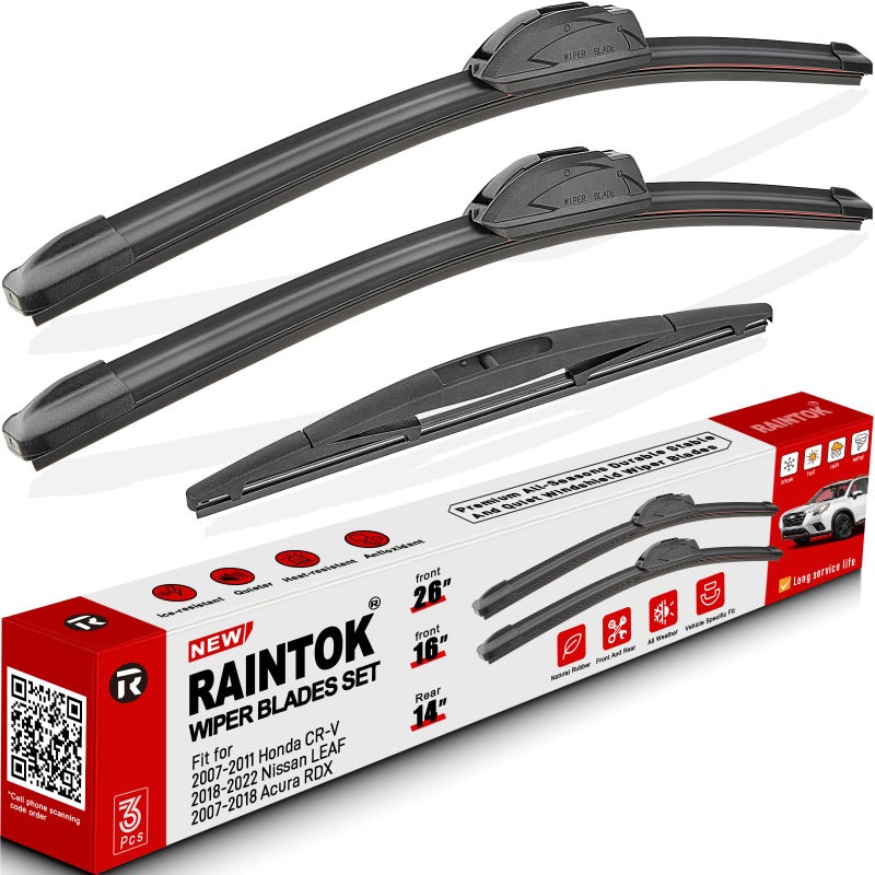 RAINTOK Windshield Wiper Blades Replacement for Honda CRV CRV 20072011Acura RDX 20072018Nissan LEAF 1822 Original Factory Quality Front Rear Wipers Blade Set for My Car 26 16 14 Pack of 3