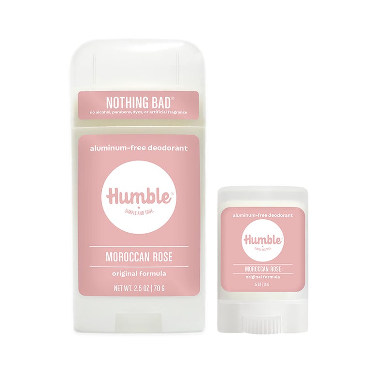 HUMBLE SIMPLE AND TRUE. HUMBLE BRANDS Original Formula Aluminum-free Deodorant. Long Lasting Odor Control with Baking Soda and Essential Oils, Full and Travel Size (Moroccan Rose) - Image 1
