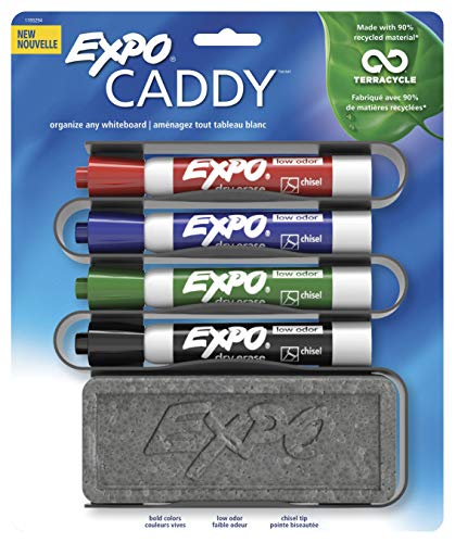 EXPO 1785294 Low-Odor Dry Erase Set, Chisel Tip, Assorted Colors, 5-Piece with Recycled Material Marker Caddy - Image 4