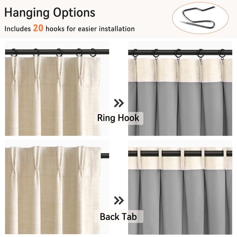 100% Blackout Shield Linen Look Textured Pinch Pleated Curtains Blackout Drapes 84 Inch Long 2 Panels Set, Cream Blackout Curtains for Bedroom & Living Room, 40" W x 84" L - Image 3