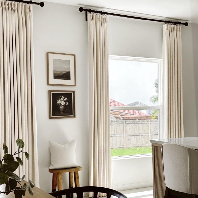 100% Blackout Shield Linen Look Textured Pinch Pleated Curtains Blackout Drapes 84 Inch Long 2 Panels Set, Cream Blackout Curtains for Bedroom & Living Room, 40" W x 84" L - Image 5