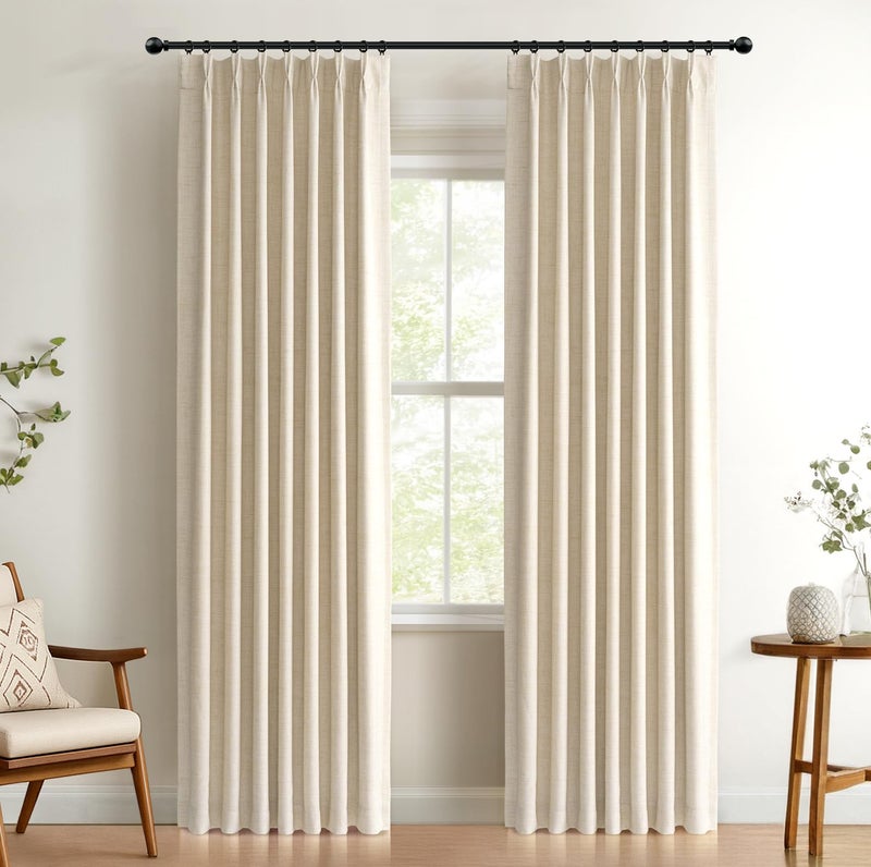 100% Blackout Shield Linen Look Textured Pinch Pleated Curtains Blackout Drapes 84 Inch Long 2 Panels Set, Cream Blackout Curtains for Bedroom & Living Room, 40" W x 84" L - Image 1