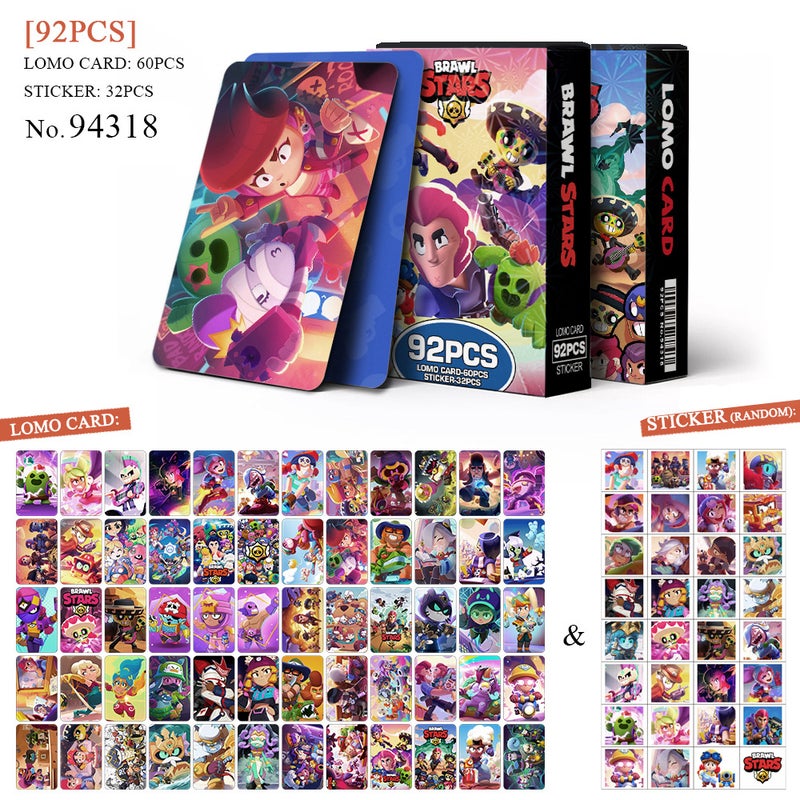 Brawl Stars Lomocard & Sticker Set – 92PCS (60 Lomocards + 32 Random Stickers) | Aesthetic Photo Card Collection for Fans