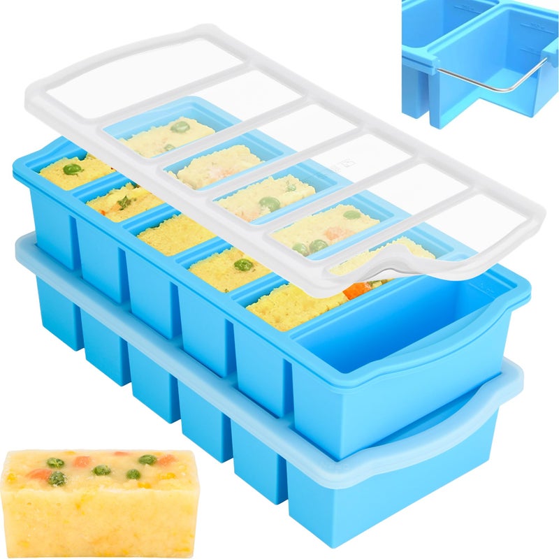 ZIP STANDING Silicone Freezer Molds with Lids, 1/2 Cup Soup Freezer Container Reinforced Steel Ring Top for freezing Soup Sauce Broth Leftovers, Silicone Freezer tray 2-Pack, Oven & Dishwasher Safe - Image 1