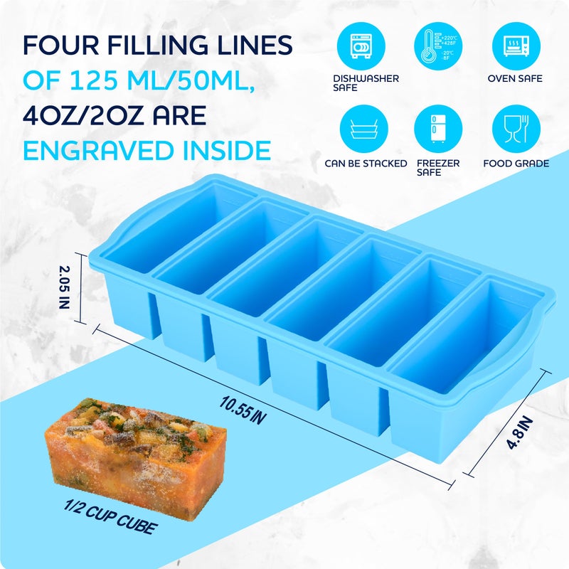 ZIP STANDING Silicone Freezer Molds with Lids, 1/2 Cup Soup Freezer Container Reinforced Steel Ring Top for freezing Soup Sauce Broth Leftovers, Silicone Freezer tray 2-Pack, Oven & Dishwasher Safe - Image 2