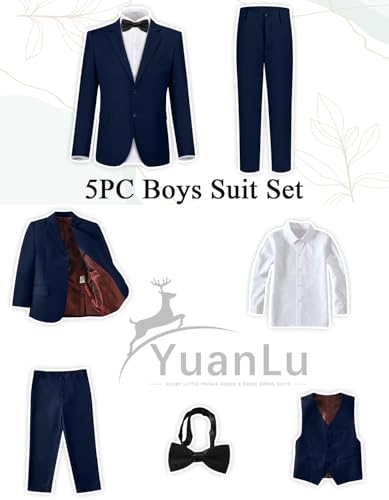 YuanLu Baby Boys Navy Blue Formal Suits Slim Fit Ring Bearer Outfit 5T Suit for Toddler Boys Kids Wedding Guest Tuxedo Suit - Image 2