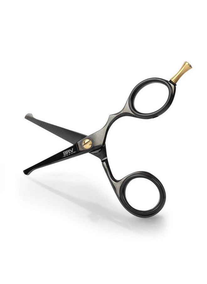 BRV MEN German Steel Roundedtip Scissors 4.2" Titanium Plated Hammer Forged 100% Stainless Steel Beard Mustache Nose Hair Ear Hair Trimming Professional Grooming Scissors (Black)  - Image 1