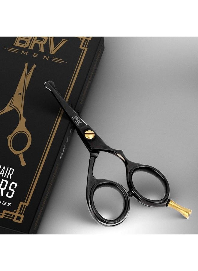 BRV MEN German Steel Roundedtip Scissors 4.2" Titanium Plated Hammer Forged 100% Stainless Steel Beard Mustache Nose Hair Ear Hair Trimming Professional Grooming Scissors (Black)  - Image 4