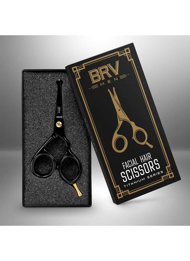 BRV MEN German Steel Roundedtip Scissors 4.2" Titanium Plated Hammer Forged 100% Stainless Steel Beard Mustache Nose Hair Ear Hair Trimming Professional Grooming Scissors (Black)  - Image 3