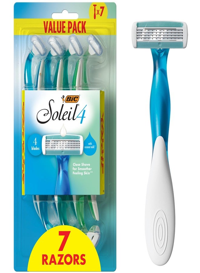 BIC Soleil 4 Women's Disposable 4-Blade Razors, Pivoting Head and Colorful Handles, 7-Pack - Image 1