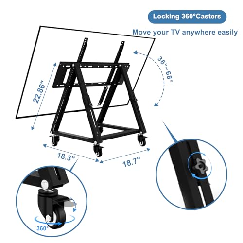 Duiliuu Low Height Mobile TV Stand, Low TV Stand with Wheel for 26-65 inch TV, Hight Adjustable, 36° -68° Adjustable Viewing Angle,Max 50KG, Vesa 600×500, Confidence Monitor Stand - Image 4