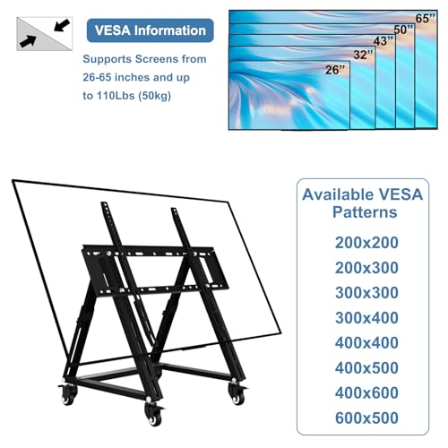 Duiliuu Low Height Mobile TV Stand, Low TV Stand with Wheel for 26-65 inch TV, Hight Adjustable, 36° -68° Adjustable Viewing Angle,Max 50KG, Vesa 600×500, Confidence Monitor Stand - Image 2