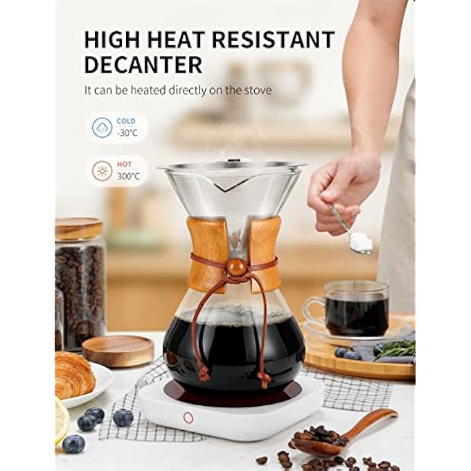 SYOSI Pour Over Coffee Maker Coffee Dripper Brewer And Glass Coffee Pot High Heat Resistant Decanter Reusable Stainless Steel Drip Filter With Ergonomic Handle For MessFree Pouring 135 Ounce - Image 5