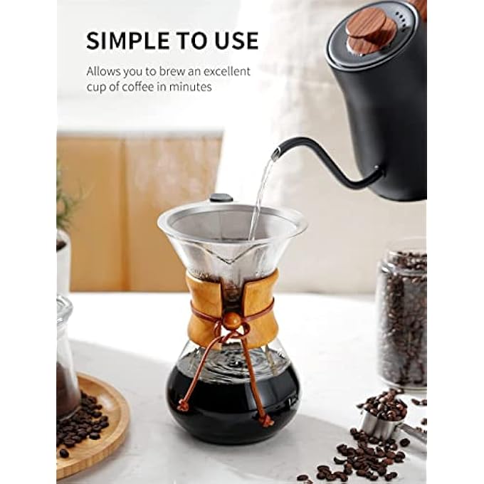 SYOSI Pour Over Coffee Maker Coffee Dripper Brewer And Glass Coffee Pot High Heat Resistant Decanter Reusable Stainless Steel Drip Filter With Ergonomic Handle For MessFree Pouring 135 Ounce - Image 4